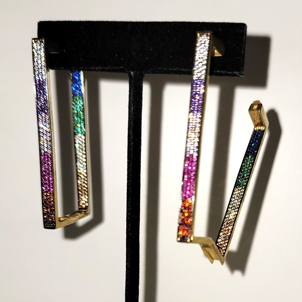 Sterling Rectangular Earrings 24k Plate Swarovski… - image 2